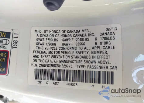 2013 Honda Civic Ex from USA, damaged, VIN 2HGFG3B8XDH529775